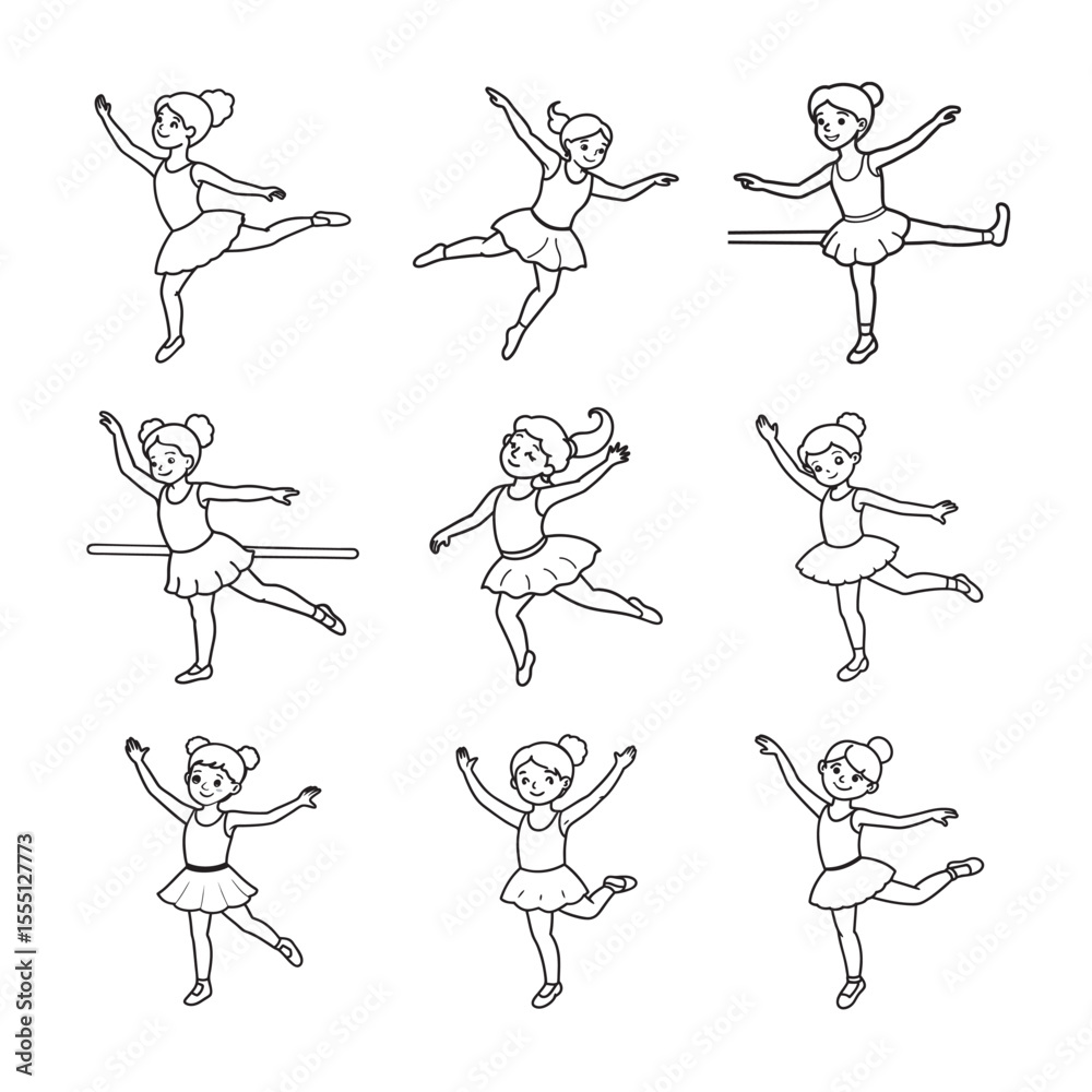 Fototapeta premium line art of baby dancing set bundle on the white background