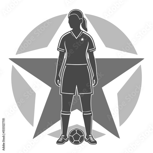 Silhouette of a Female Soccer Player with a Star Background Representing Strength Skill and Determination in the World of Women s Sports