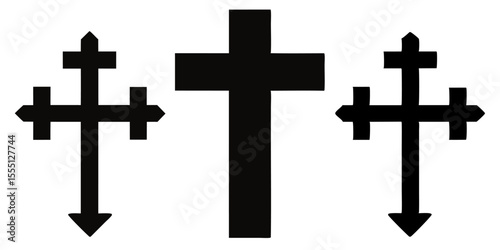 Faith collection of crucifix or holy emblem, spiritual sign for devotion and prayer, worship. Sacred decoration for church and theology.