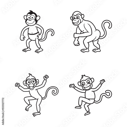 line art of funny monkey set bundle  on the white background