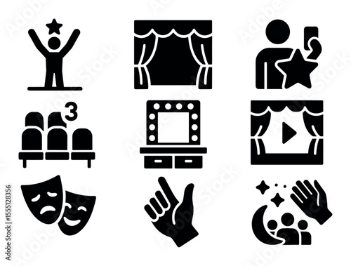 Theater, cinema filled icon set. performance, entertainment symbols collection