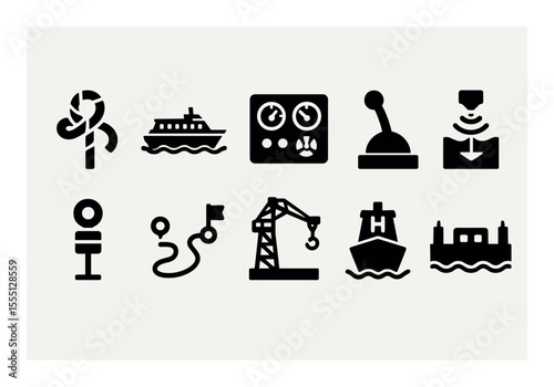 Nautical, marine filled icon set. maritime, ship, boat, ocean, cruise symbols
