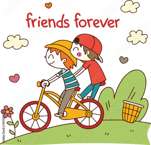 two friends with bicycle