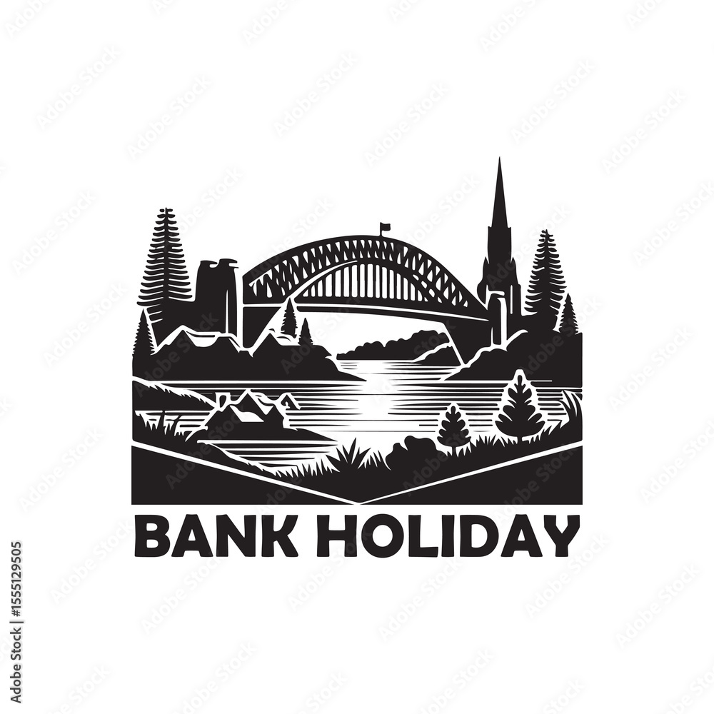 Obraz premium Bank Holiday (New South Wales) Silhouette Vector Illustration, Solid White Background.