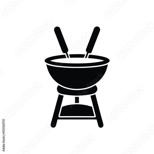 Fondue Pot with Forks Silhouette