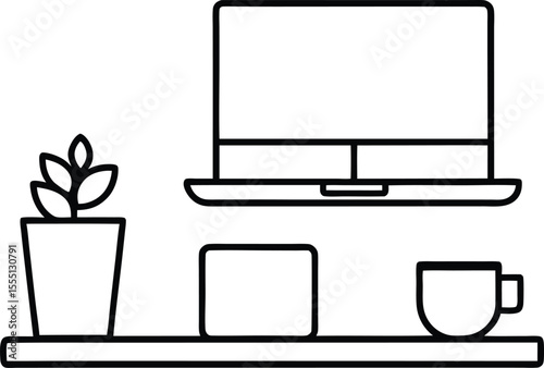 set of computer icons line art