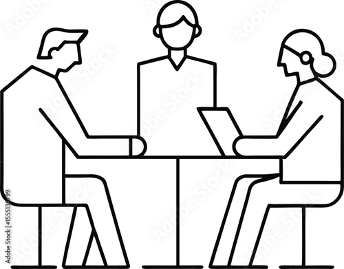 business man and woman in office line art