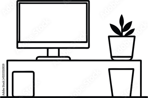 computer monitor with blank screen line art