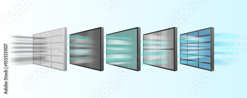 PM 2.5 air filteration and virus protection, 5 layers filter, air purifier, vector illustration