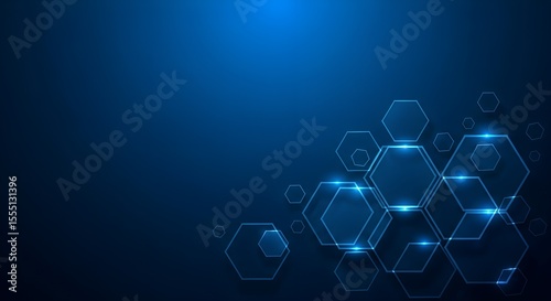 Fotografie Dark blue abstract background with glowing hexagonal patterns image
