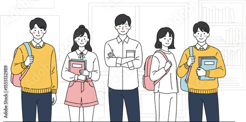 Group of Students with Backpacks and Books: Education Illustration.