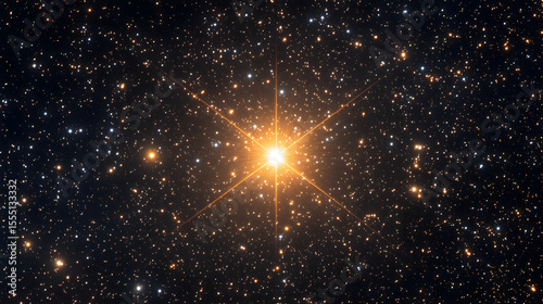 cielo de noche estrellado en el universo con una estrella resplandeciente y sobresaliente iluminando el cosmos en el espacio exterior 