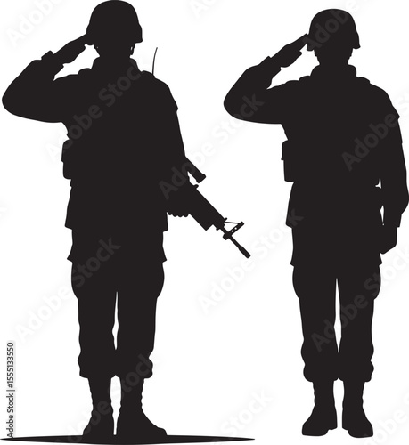 Military salute silhouette vector illustration