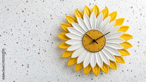 yellow and white sunflower wall clock on white background