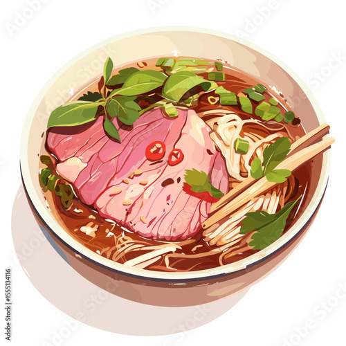 Vietnamese Pho with Rare Beef and Fresh Herbs