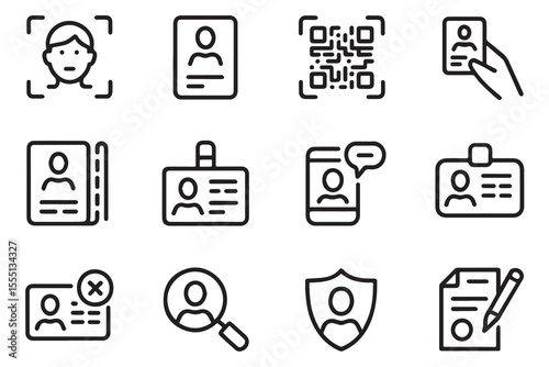 Identity Verification and Personal ID Line Icon Set