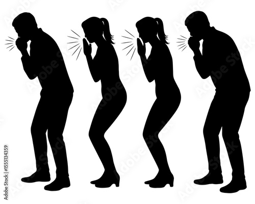Silhouettes of people coughing and sick men