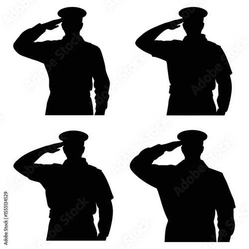 Silhouettes of saluting military officers