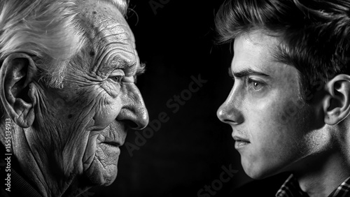 Old age and youth confront each other.