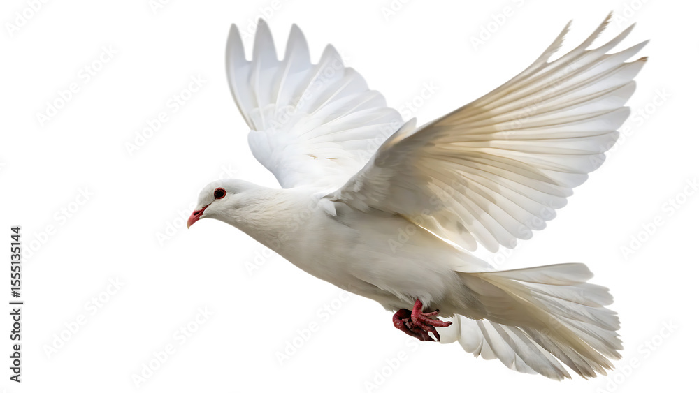 Obraz premium White dove in flight isolated on a white background PNG.AI GENERATED 