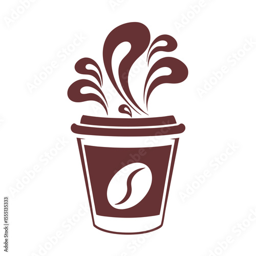 Steaming coffee cup with bean motif and abstract swirls drink beverage