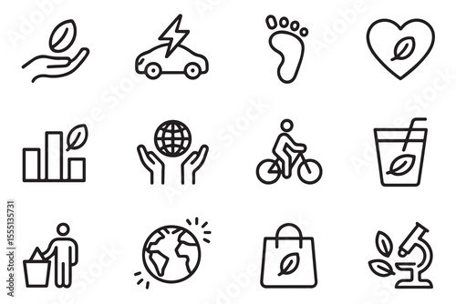 Sustainability and Eco-Friendly Living Line Icon Set