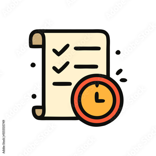 Calendar system icon timed checklist for efficient task management. Suitable for scheduling apps, productivity tools, project management software interfaces.