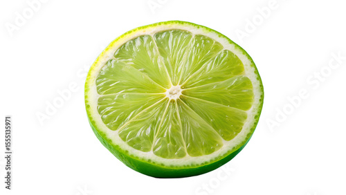 Fresh green lime slice presents a vibrant, juicy texture against a dark backdrop, ideal for summer drinks or food ingredient illustrations.