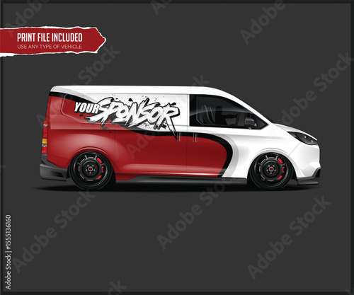Red and White Van Design Concept Illustration Side