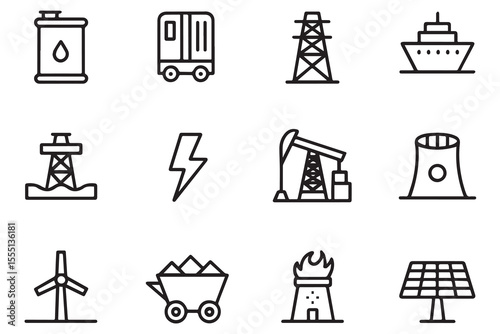  Energy, Power, and Natural Resources Line Icon Set