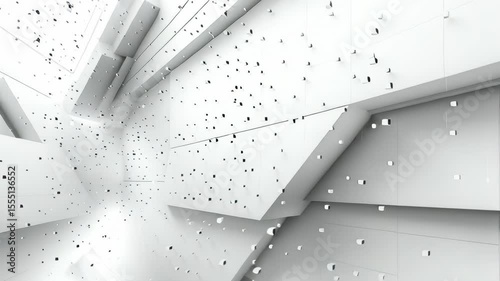 Dynamic White Abstract Background Showcasing Geometric Shapes and Splatters in a Modern Design