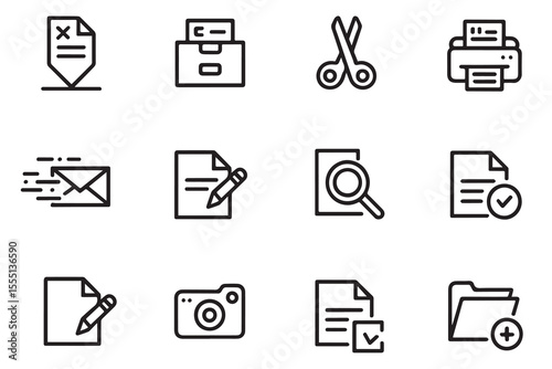  Document Management and Office Work Line Icon Set
