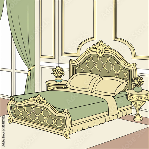 Luxurious Baroque Bedroom Interior Design Illustration