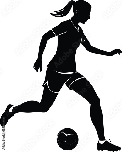 Silhouette of a Female Soccer Player Kicking a Ball with Power and Precision Demonstrating Skill and Athleticism in a Dynamic Action Shot on White Background