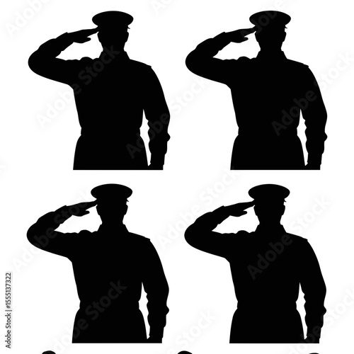 Silhouettes of saluting military officers