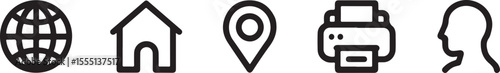Collection of Black and White Vector Icons Representing Common Contact Information Communication Internet Address Location Printing and User Profile