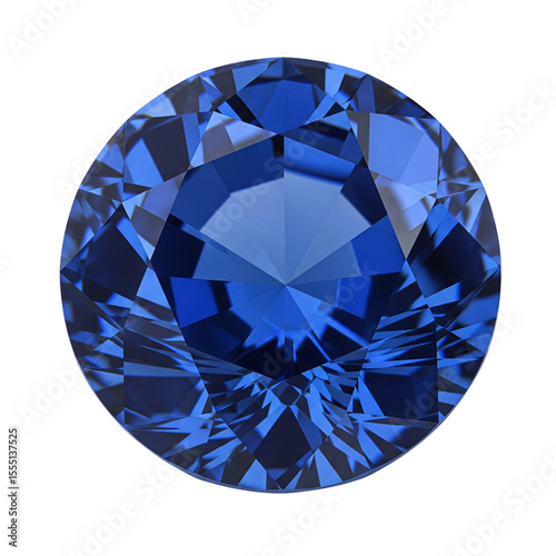 Tableau sur toile Faceted round blue sapphire gemstone isolated on transparent background