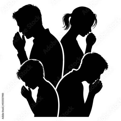 Silhouette family coughing due to illness