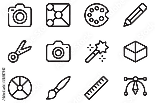 Creative Design and Art Tools Line Icon Set