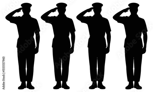 Silhouettes of men in uniform saluting