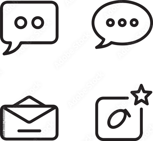 Communication Icons Messaging, Email, and Notifications – Simple Line Art Design