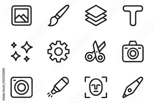 Photo and Image Editing App Line Icon Set