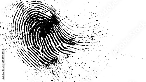  Vector white and black fingerprint texture. Black fingerprint on white transparent background.	