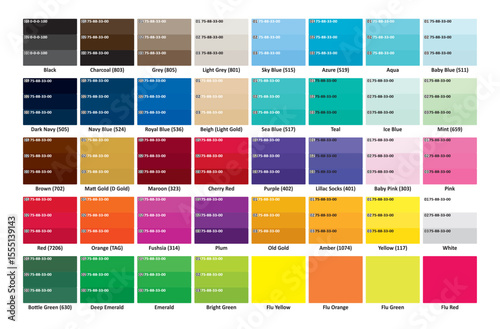 Color Palette. Color Template Chart for your design . Color palette guide for printing with brushes, blank notepad at office desk. Color reference illustration