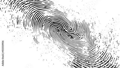  Vector white and black fingerprint texture. Black fingerprint on white transparent background.	