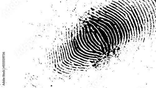  Vector white and black fingerprint texture. Black fingerprint on white transparent background.	