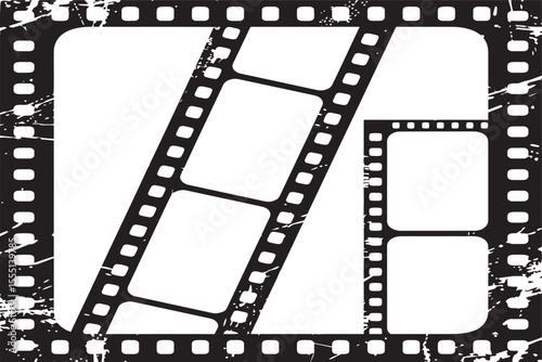 Vintage Cinema Film Border with Distressed Effect, scratches for collage design Modern retro vector illustration isolated on transparent background.