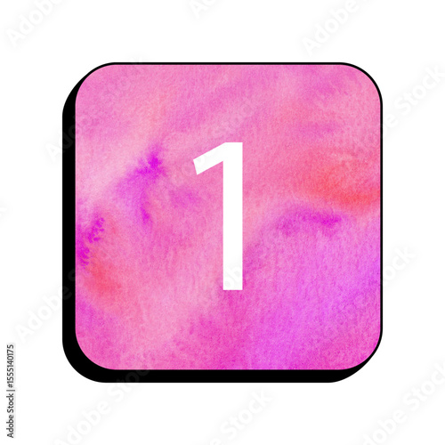 Number One on Watercolor Square: A simple yet elegant design features the number one, rendered in a clean font, set against a square of colorful watercolor washes.