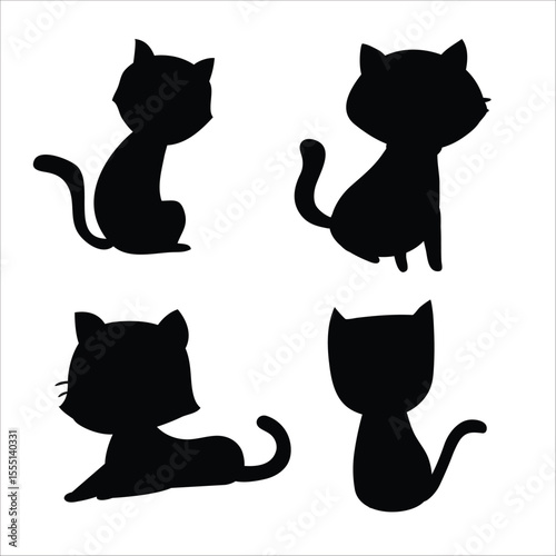 vector isolated silhouette cat set
