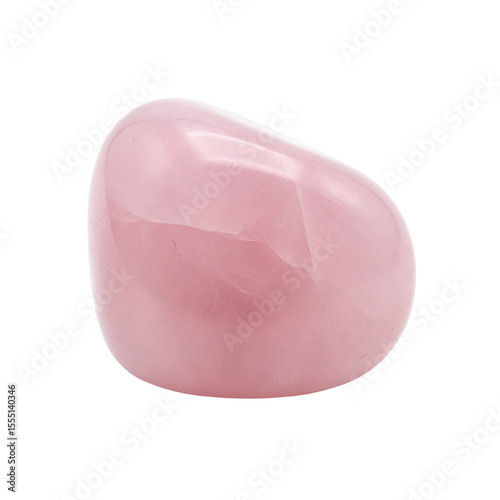 Foto Polished rose quartz crystal in soft pink hue isolated